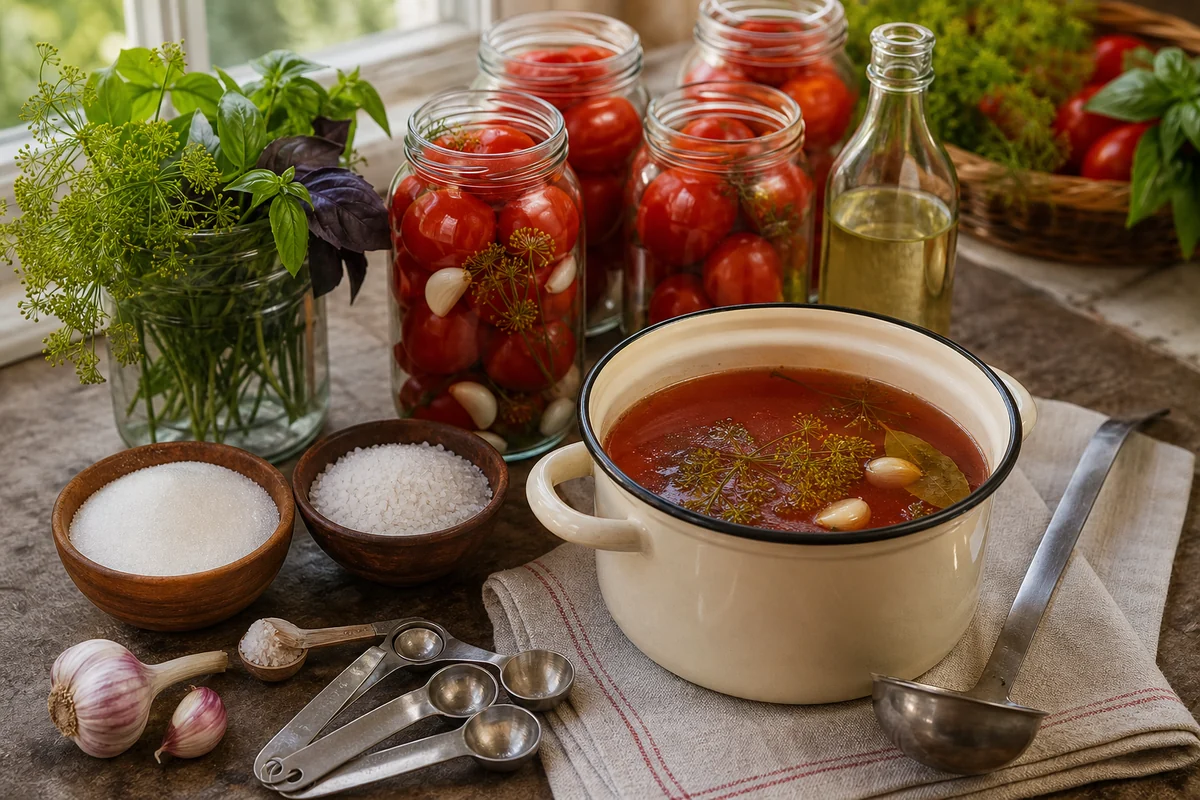 Маринад, соль, сахар и уксус для томатов в банках
