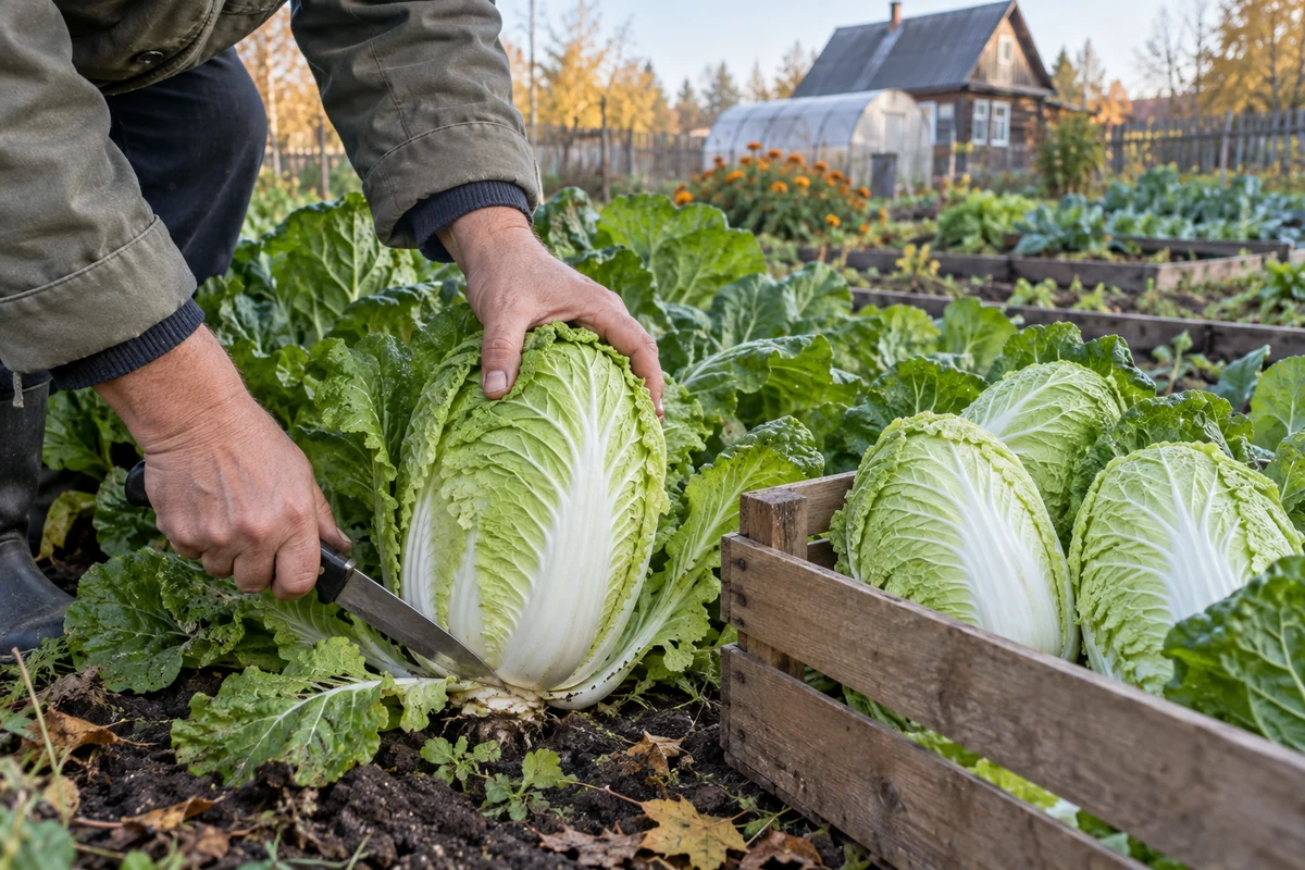 Уборка зрелой пекинской капусты осенью